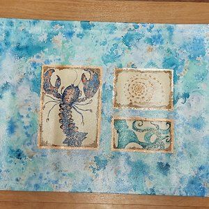 Hand-Painted Floorcloth w ocean theme